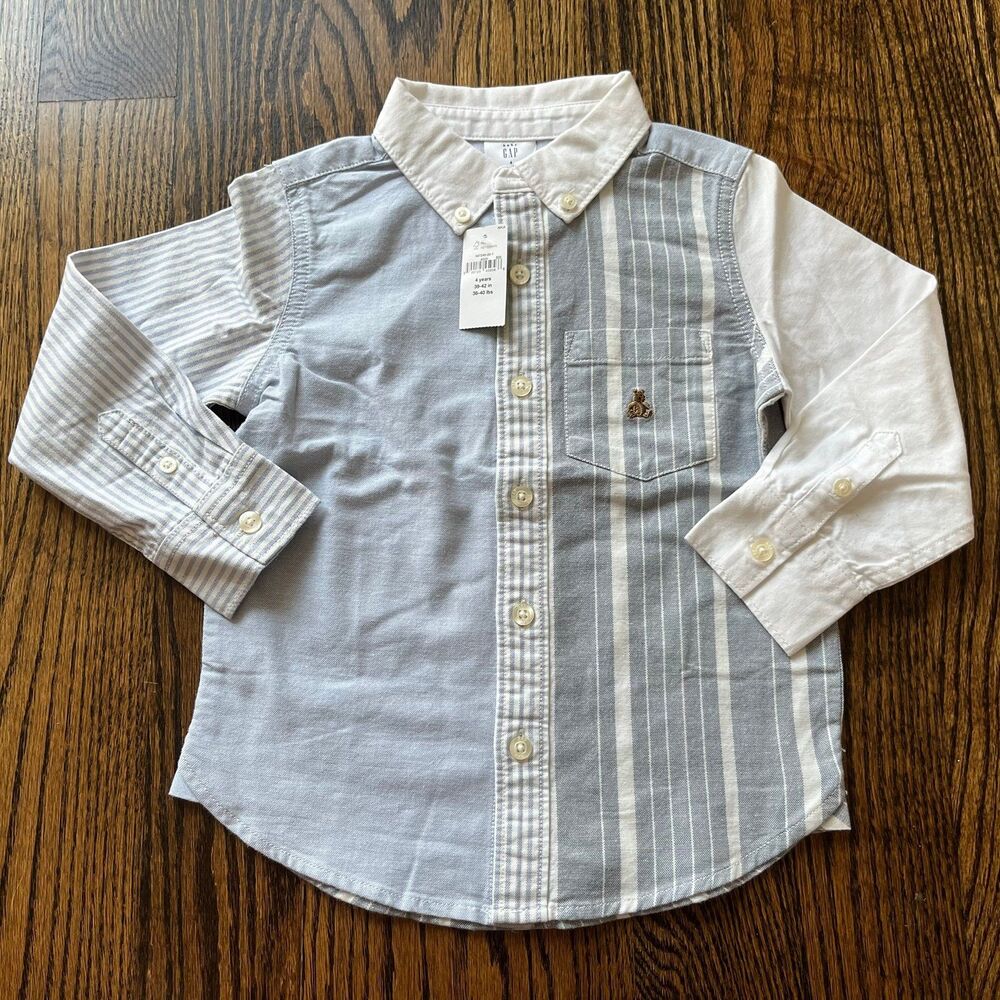 NWT - Gap Kids Boys Blue Striped Button Down (4Y)